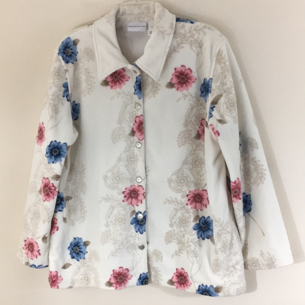 Alfred Dunner Floral Fleece Button Up Jacket Size Large